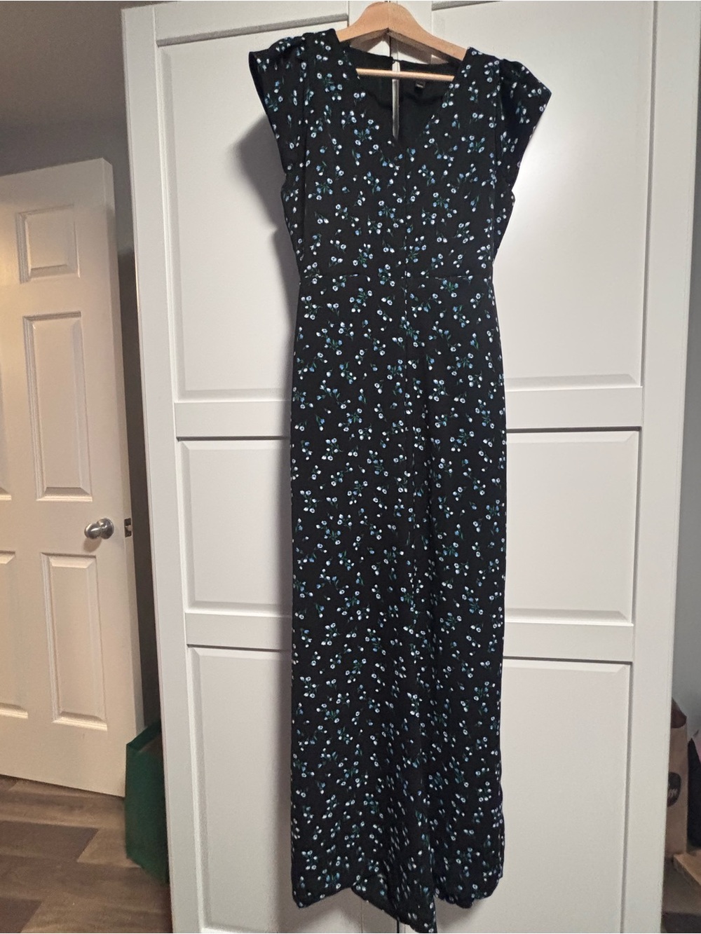 RW&CO. Black Jumpsuit with Light on Blue Floral Print